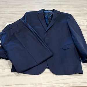 JoS A Bank Blue Suit 46lx40 slim fit flat front slacks